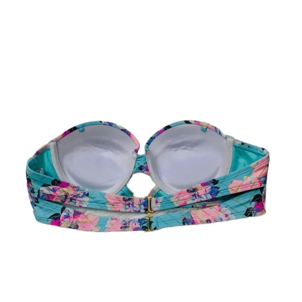 O'Rageous Blue & Pink Floral Strapless Bikini - Medium (Top), Large (Bottom)